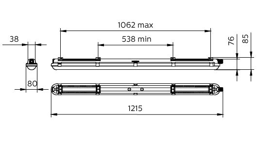 Dimension Drawing (without table) – WT120C G2 LED40S/840 PSU L1200